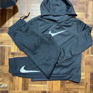 Nike Kids Charcoal Gray Hoodie & Jogger Set with White Swoosh